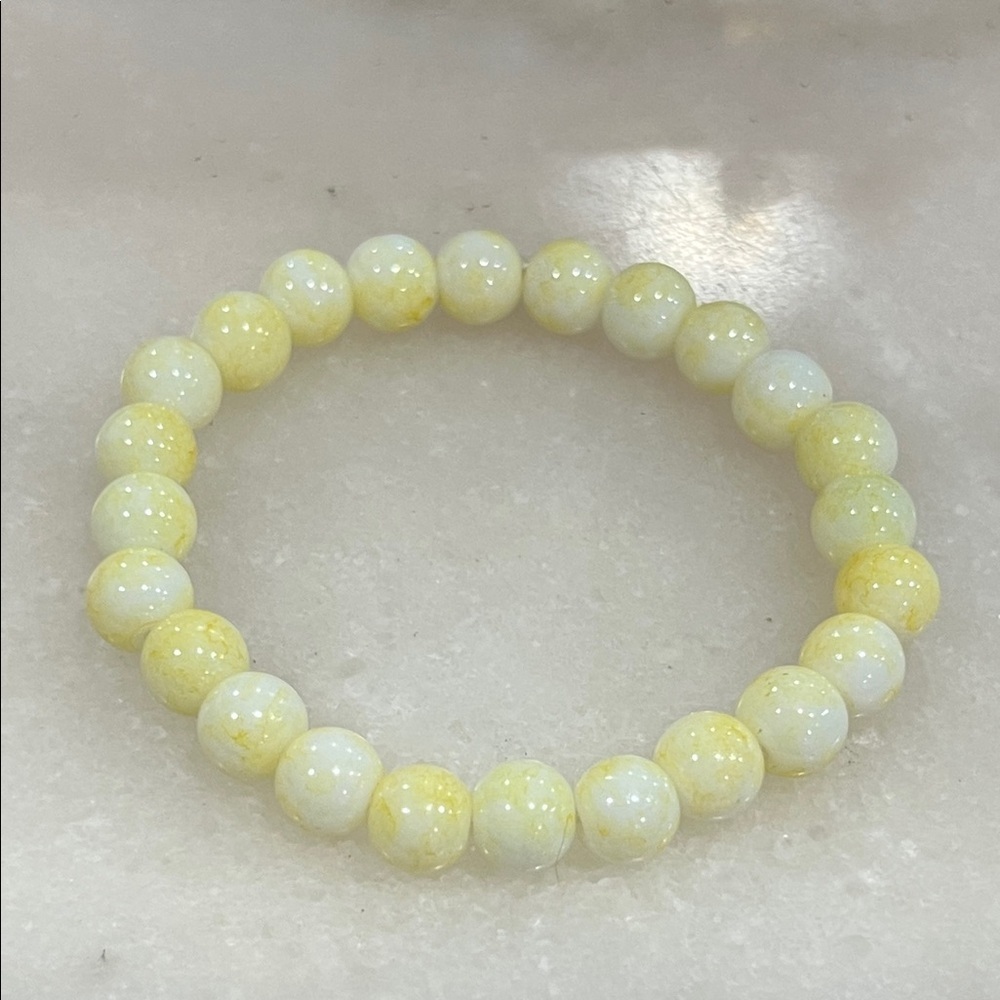 Yellow Marbled Beaded Stretch Bracelet